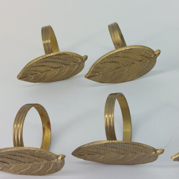 Leaves Napkin Ring Holders Brass Harvest Fall Gold Tone Thanksgiving Set of 8 - Picture 9 of 12